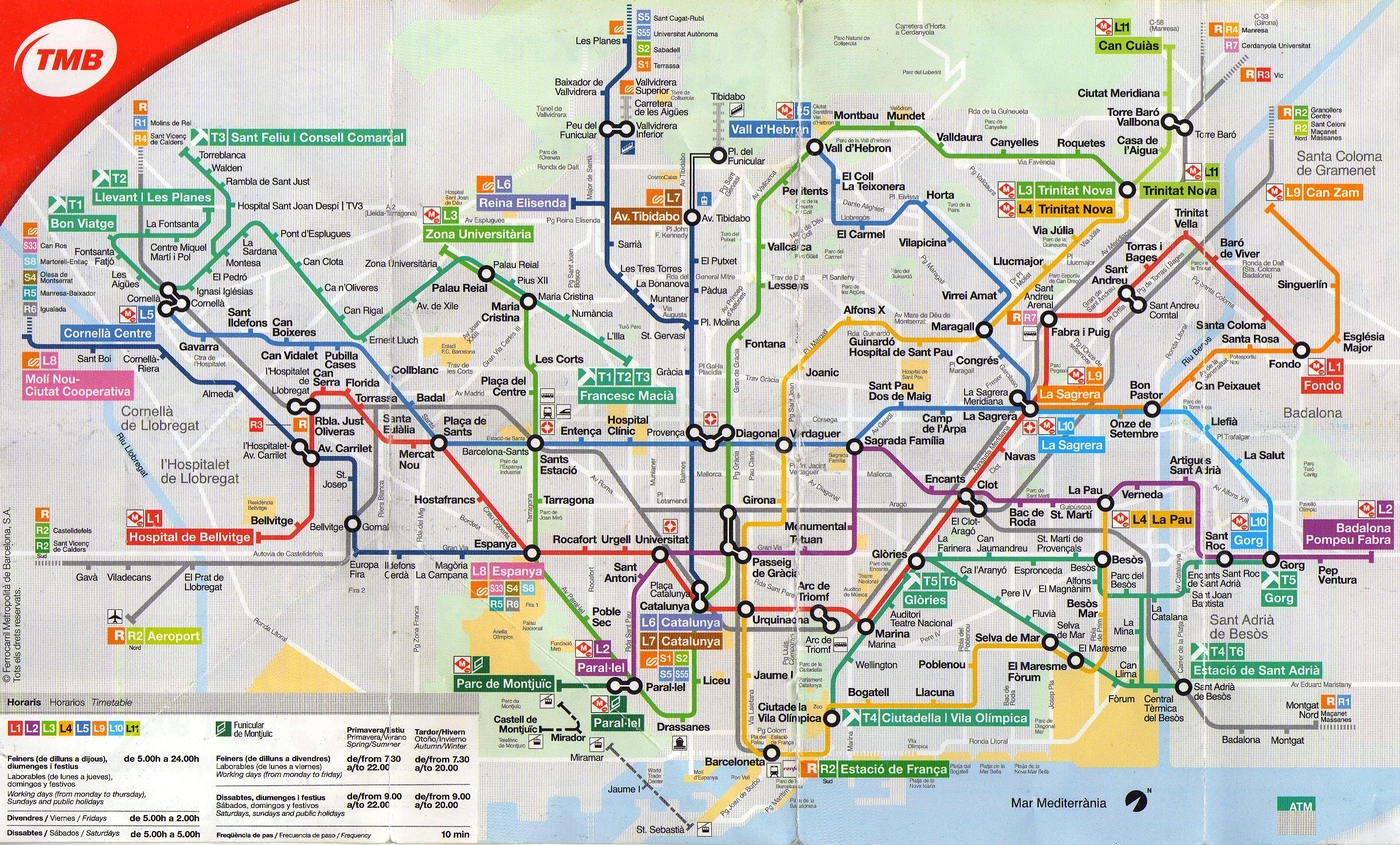 Plan des transports en commun à Barcelone