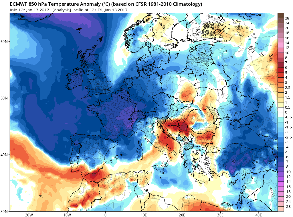 Maps of th cold period of january in Spain
