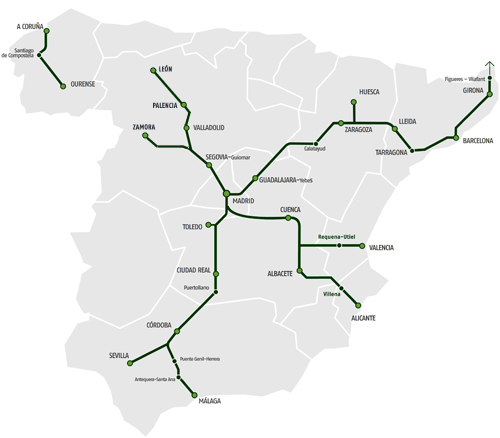 Le réseau de train à grande vitesse en Espagne