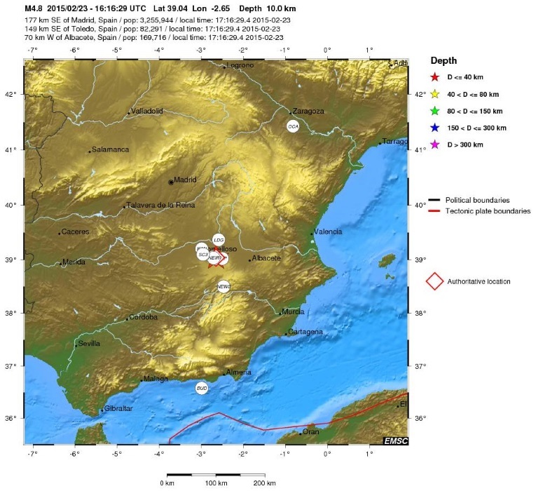 carte du tremblement de terre de Albacete Tremblement de terre en Espagne 2015