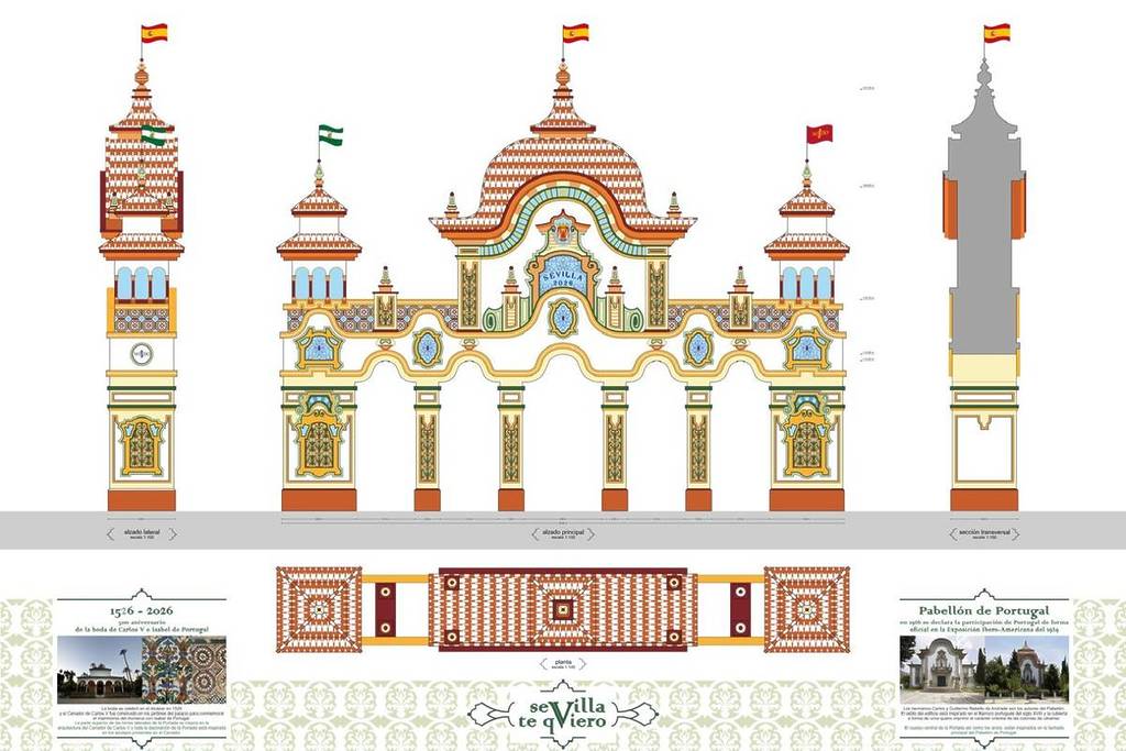 The entrance door to the 2026 Sevilla Feria, which will be illuminated this April 2026